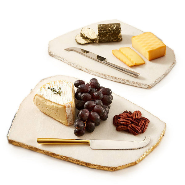 White Marble Cheese Plate with Knife Asst 2 Colorways
